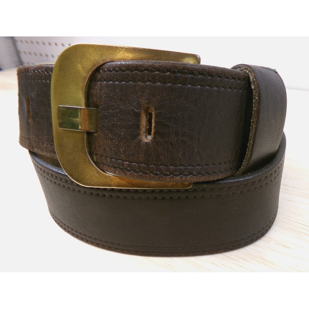 Swank Men's Full‎ Grain Steerhide Belt Brown Stitched Size 34-36 Brass Buckle